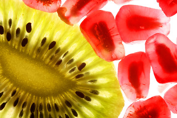 Image showing beautiful and fresh pomegranate grains and kiwi