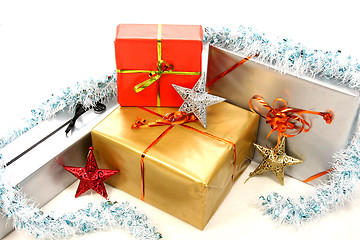 Image showing beautiful christmas gifts on white background