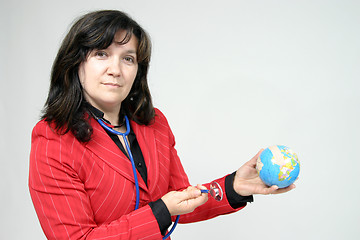 Image showing young pretty woman with Earth