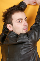 Image showing Young man with leather jacket