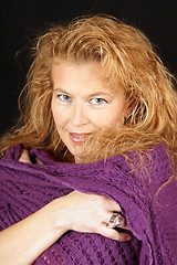 Image showing Blond woman with purple scarf