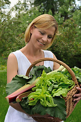 Image showing Young woman holding basket with vegetable