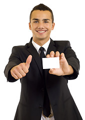 Image showing Business man showing a blank business card