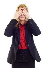 Image showing businesswoman in the See No Evil pose