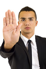 Image showing serious businessman saying stop