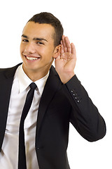 Image showing Businessman hold hand near ear
