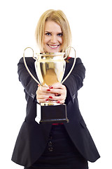 Image showing picture of an attractive businesswoman winning