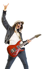 Image showing  woman guitarist playing the guitar