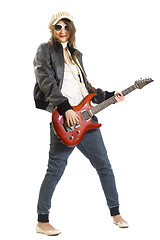 Image showing girl with red electric guitar