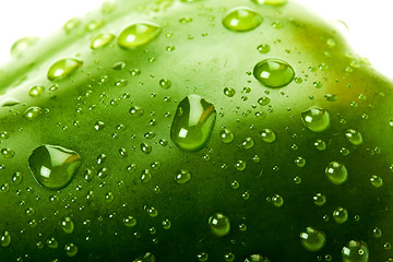 Image showing Green bell pepper with water droplets