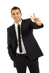 Image showing Businessman showing Victory sign 