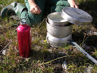 Image showing Cooking on a spiritstove