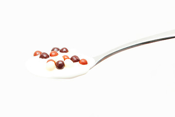 Image showing A spoon of yogurt