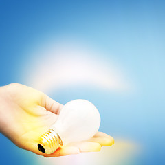 Image showing Background with lit lightbulb