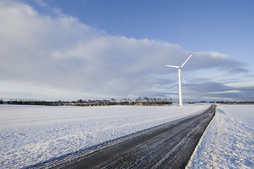 Image showing Wind turbine and road