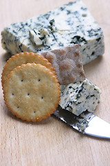 Image showing Blue cheese and crackers