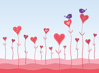 Image showing Birds in a hearts garden