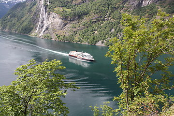 Image showing Hurtigruten Trollfjord in Geiranger