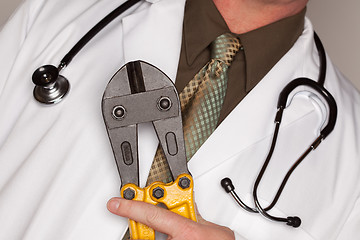 Image showing Doctor with Stethoscope Holding A Cable Cutters