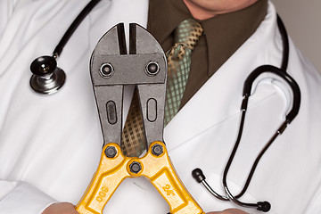 Image showing Doctor with Stethoscope Holding A Cable Cutters