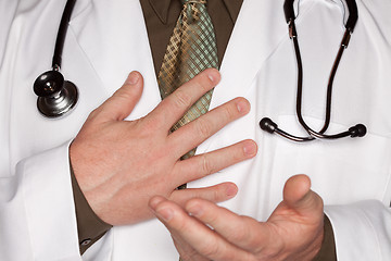 Image showing Doctor with Stethoscope Making Hand Gestures