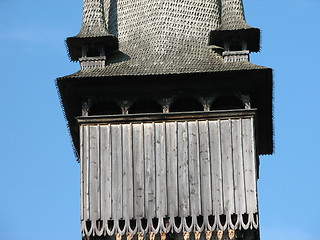 Image showing Wooden church tower from Maramures, Romania