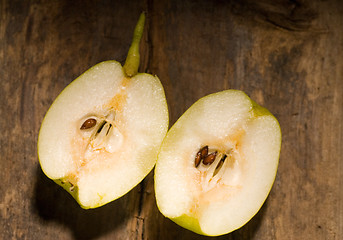 Image showing fresh pears  cutted  in half