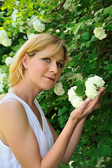 Image showing Young woman gardening - taking care of snowball