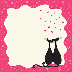 Image showing Two cats in love in a retro frame