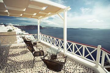 Image showing cafe with a view, Santorini, Greece