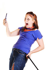 Image showing Girl on a trip with cell phone.