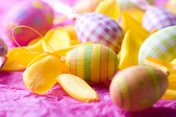 Image showing Bright coloured Easter eggs