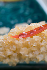 Image showing Bath salt and water droplets