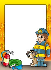 Image showing Frame with firefighter and dog