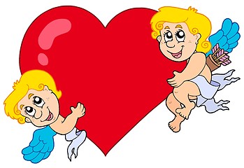 Image showing Two Cupids holding heart