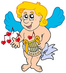Image showing Cupid playing harp