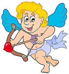 Image showing Happy cupid with bow and arrow