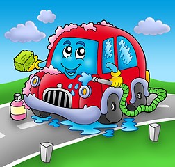 Image showing Cartoon car wash on road