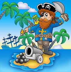 Image showing Pirate shooting from cannon