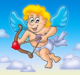 Image showing Valentine Cupid with bow on sky