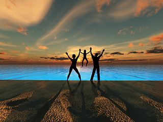 Image showing Silhouette Family By the Sea