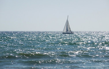 Image showing Sail Boat In Sea On Brighton Coast