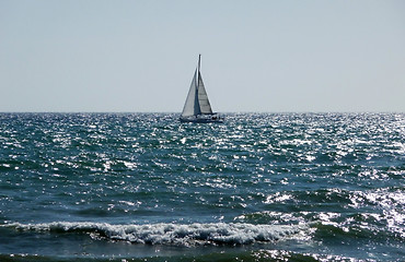 Image showing Sail Boat In Sea On Brighton Coast