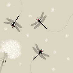 Image showing Dandelion and dragonfly