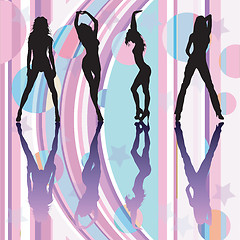 Image showing Dancing girls silhouettes on discoteque atmosphere