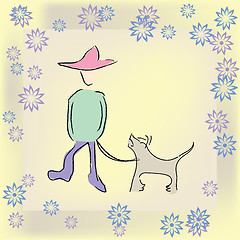 Image showing Boy walking the dog