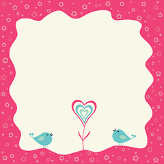 Image showing Two birds and heart flower in a retro frame