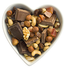 Image showing I heart chocolate, fruits and nuts