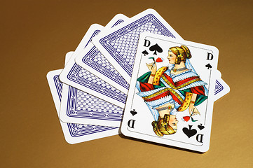 Image showing Playing cards with a queen of spades