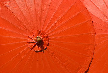 Image showing Orange cotton umbrellas in Thailand